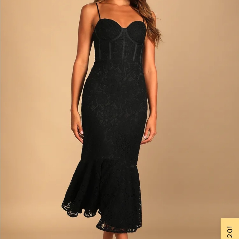 Lulus Found Your Love Black Lace Sleeveless Trumpet Midi Dress
